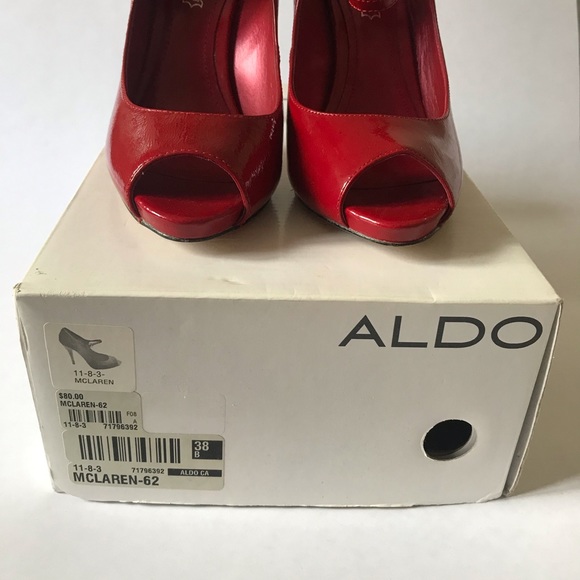 ALDO Red Leather Peep Toe Heels - Picture 6 of 6